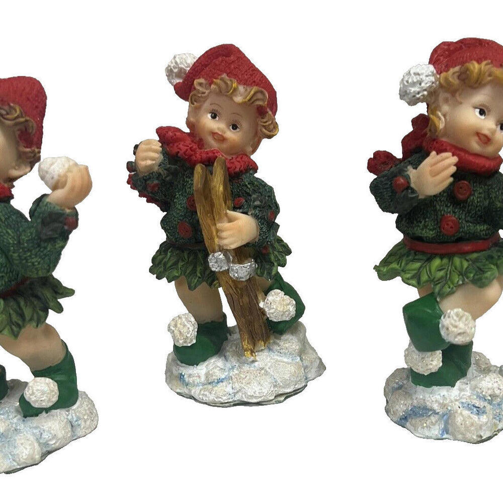 K's Collection Resin Christmas Figurines Children Playing Set of 3 Vintage 5" H